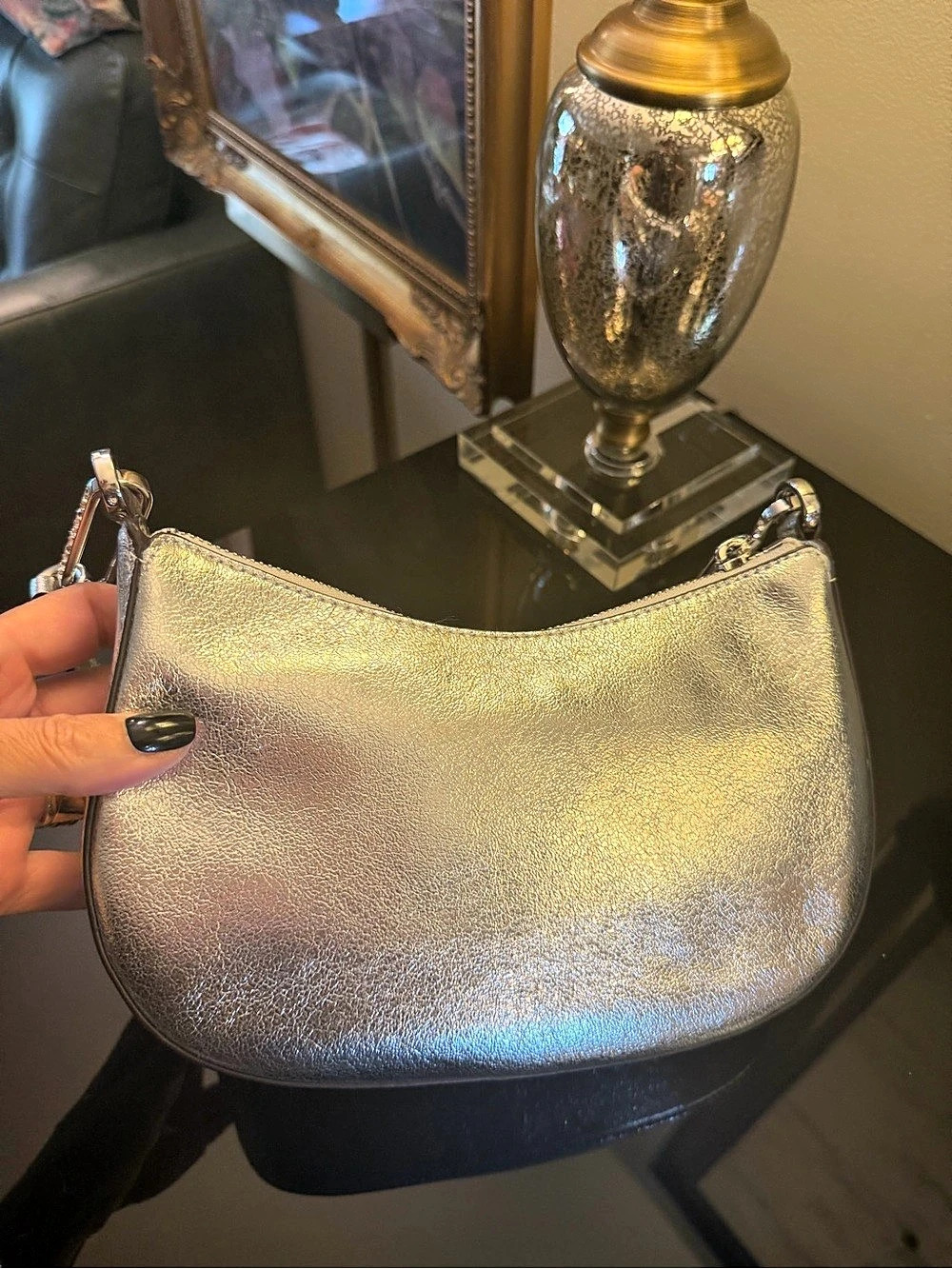 Kate Spade Metallic leather Shoulder Bag Silver Like New